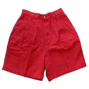 Lands' End Women's Size 6 Linen Cotton Red Pleated High Rise Mom Shorts